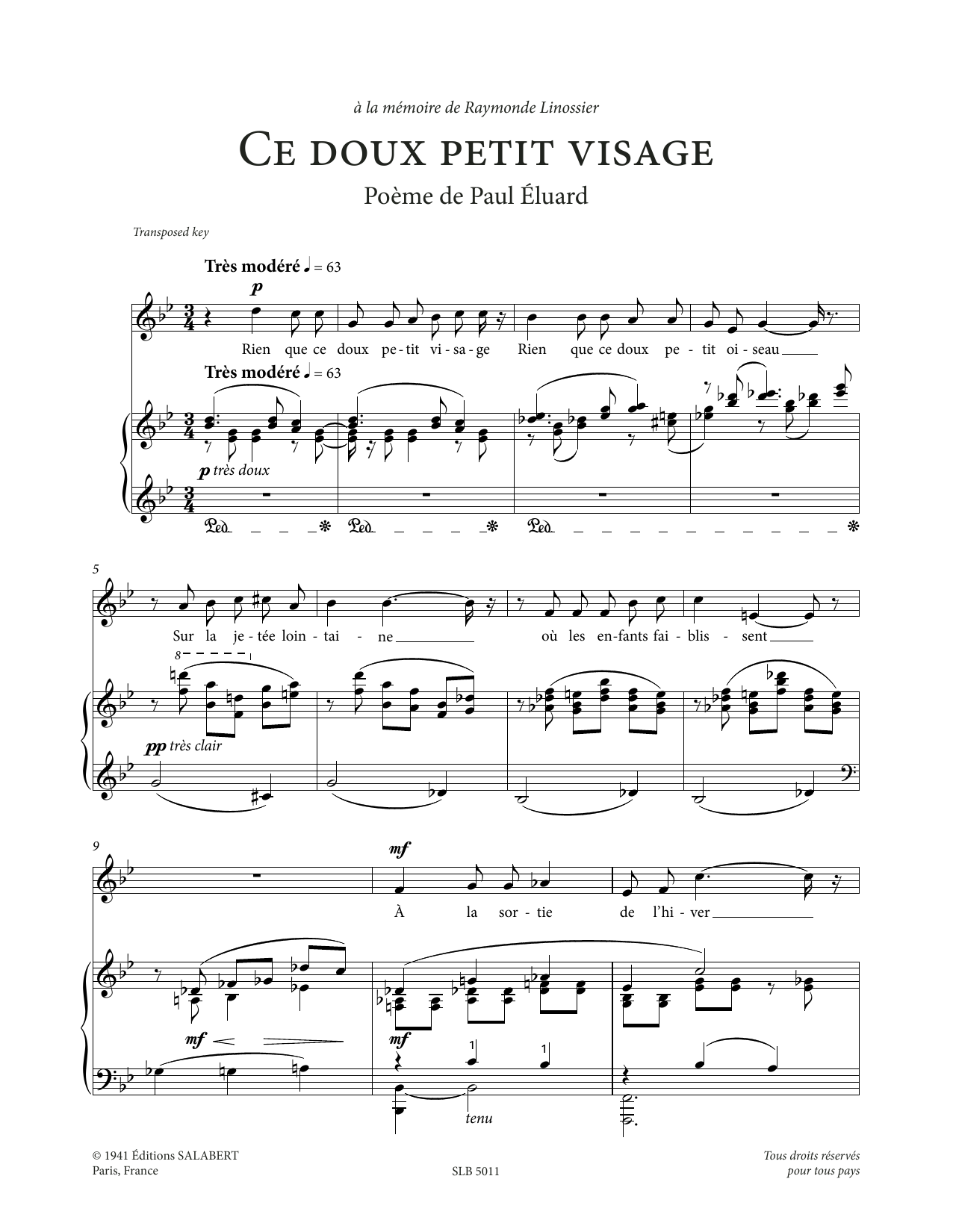 Francis Poulenc Ce doux petit visage (Low Voice) sheet music notes printable PDF score