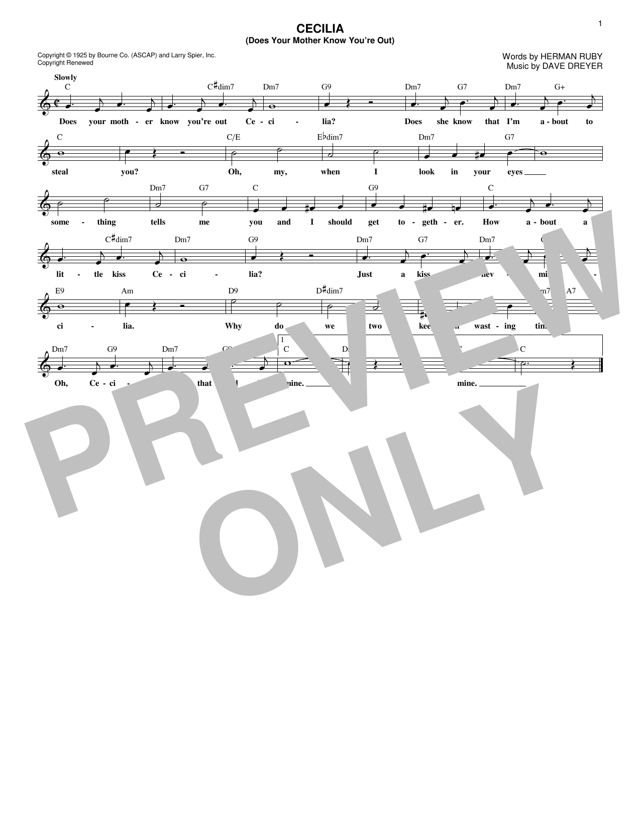 Download Herman Ruby Cecilia (Does Your Mother Know You're O Sheet Music