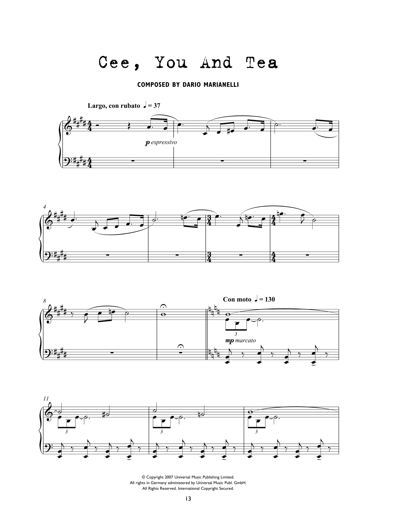 Download Dario Marianelli Cee, You And Tea (from Atonement) Sheet Music