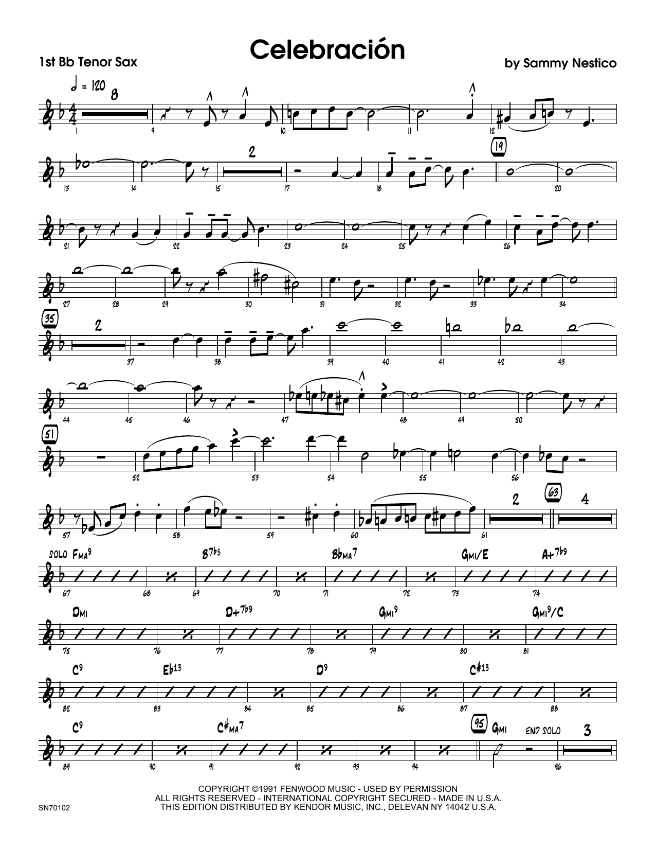Download Sammy Nestico Celebracion - 1st Tenor Saxophone Sheet Music