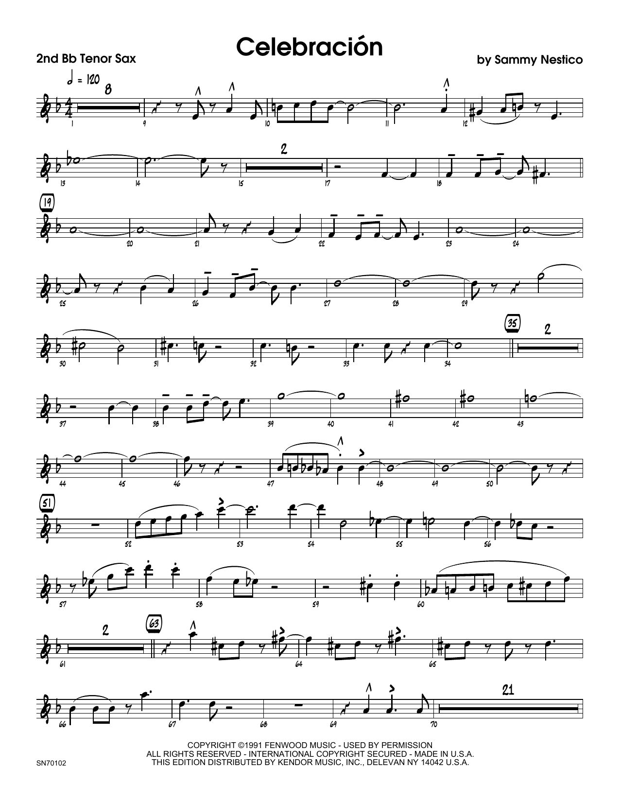 Download Sammy Nestico Celebracion - 2nd Bb Tenor Saxophone Sheet Music