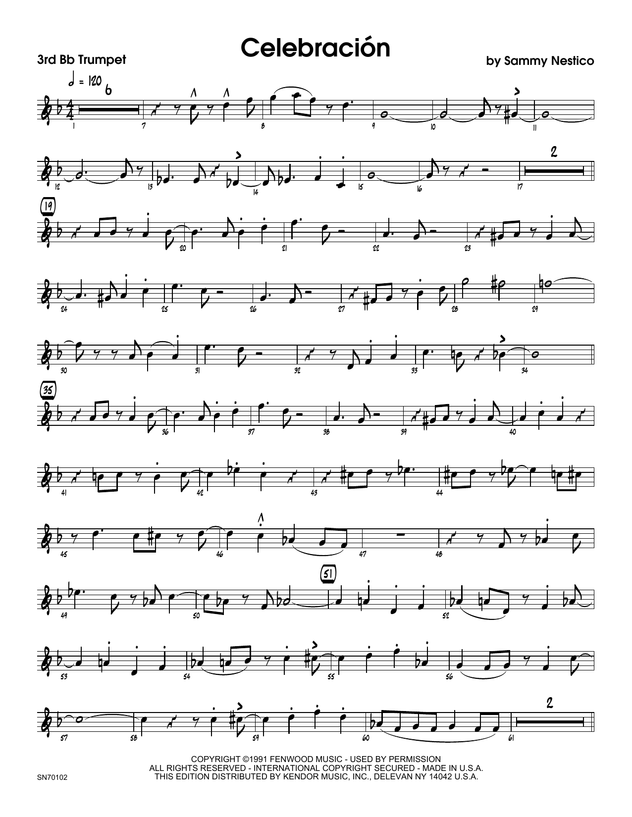 Download Sammy Nestico Celebracion - 3rd Bb Trumpet Sheet Music