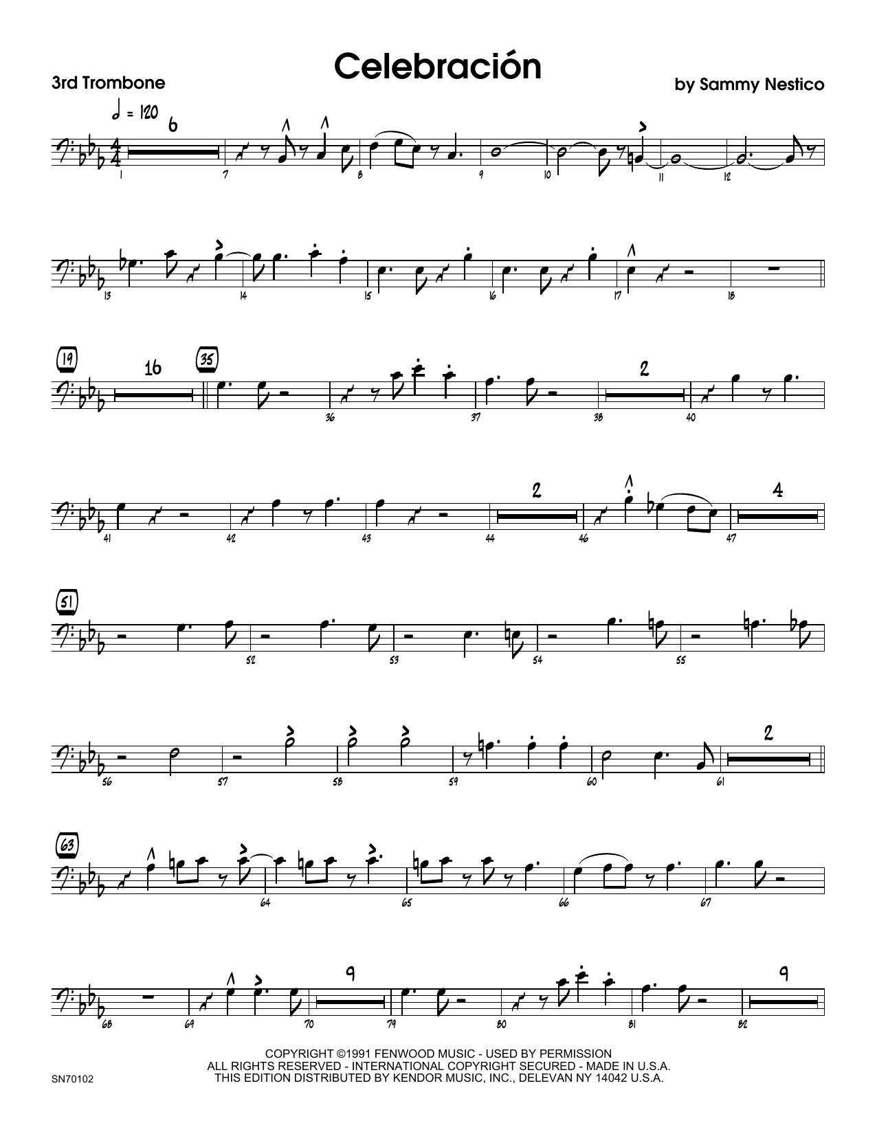 Download Sammy Nestico Celebracion - 3rd Trombone Sheet Music
