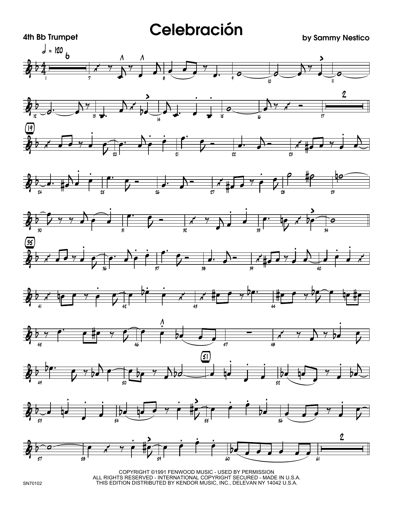 Download Sammy Nestico Celebracion - 4th Bb Trumpet Sheet Music