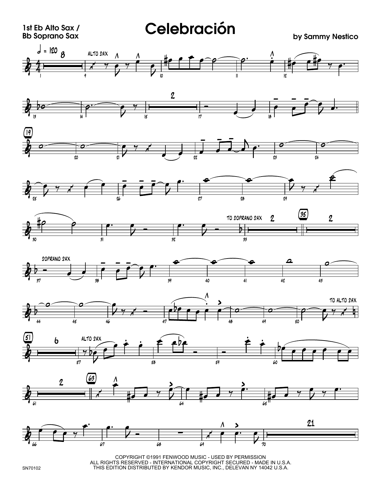 Download Sammy Nestico Celebracion - Alto Sax 1/Soprano Sax Sheet Music