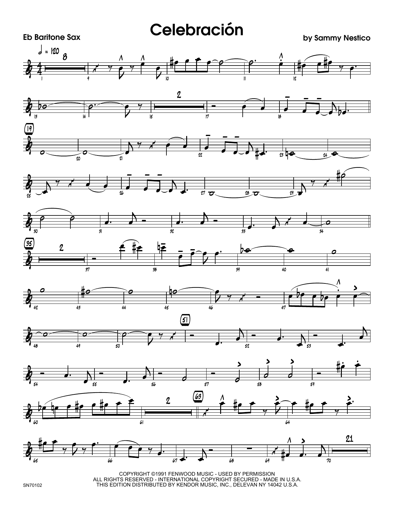 Download Sammy Nestico Celebracion - Eb Baritone Saxophone Sheet Music