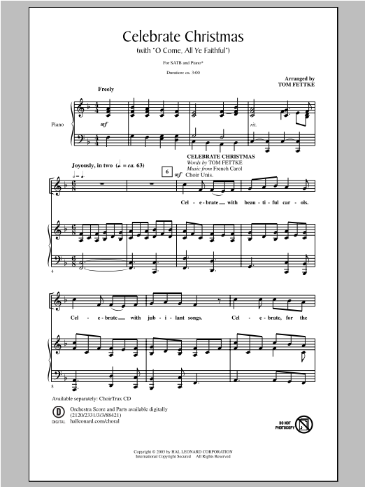 Download Tom Fettke Celebrate Christmas (with O Come, All Y Sheet Music