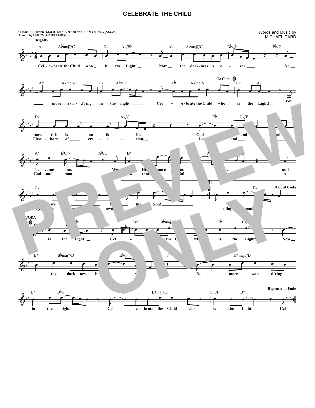 Download Michael Card Celebrate The Child Sheet Music