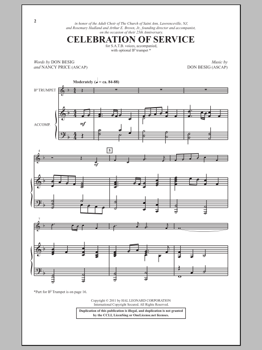 Download Don Besig Celebration Of Service Sheet Music