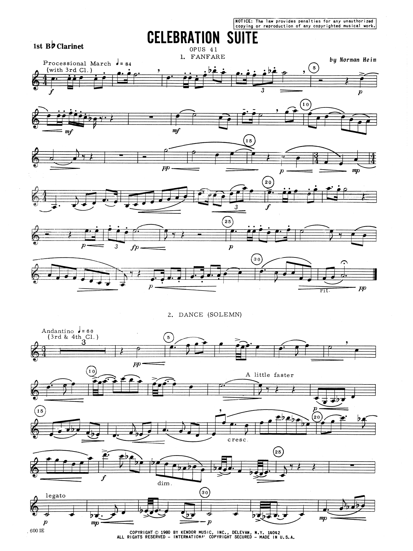 Download Heim Celebration Suite - 1st Bb Clarinet Sheet Music