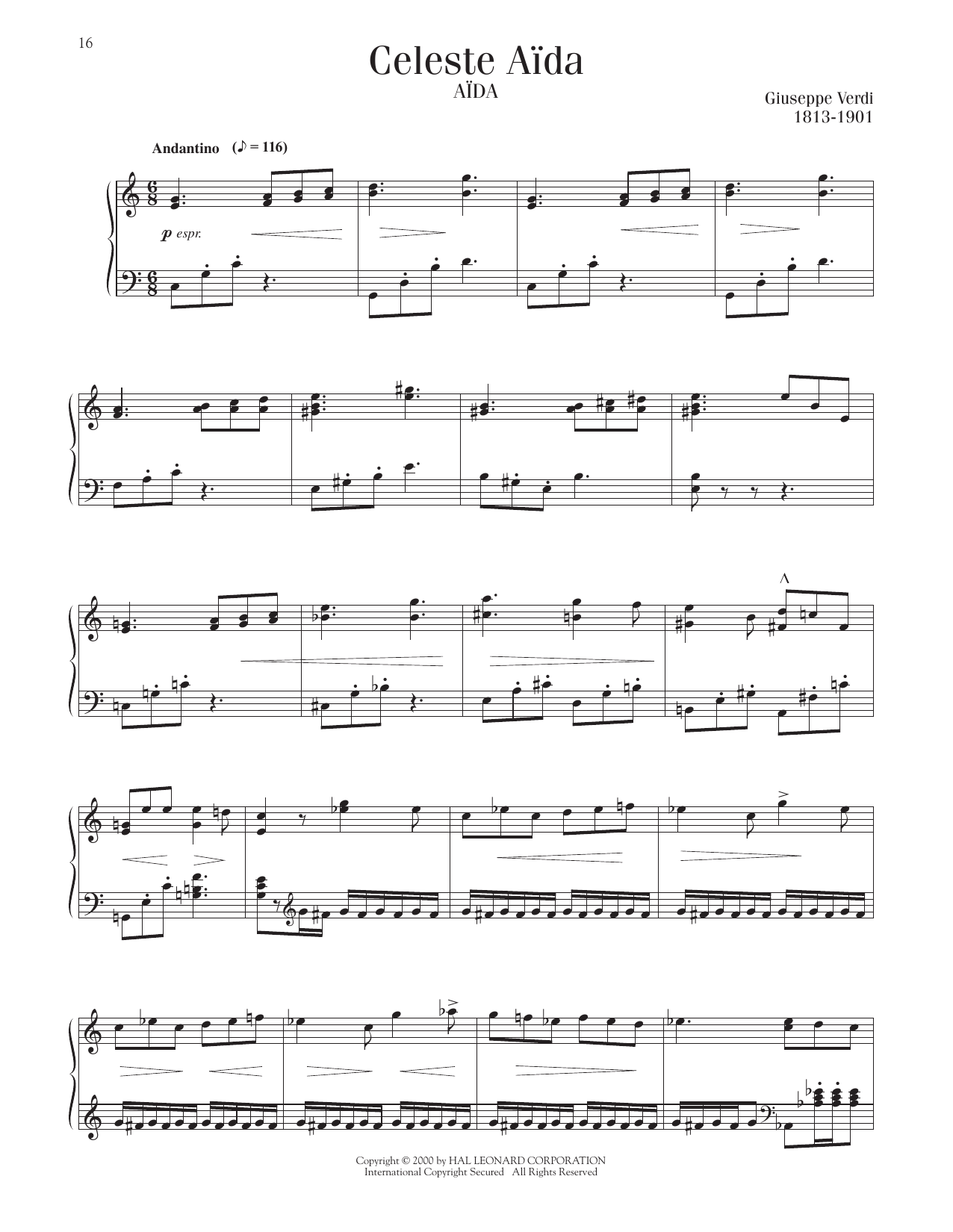 Giuseppe Verdi Celeste Aida sheet music notes printable PDF score