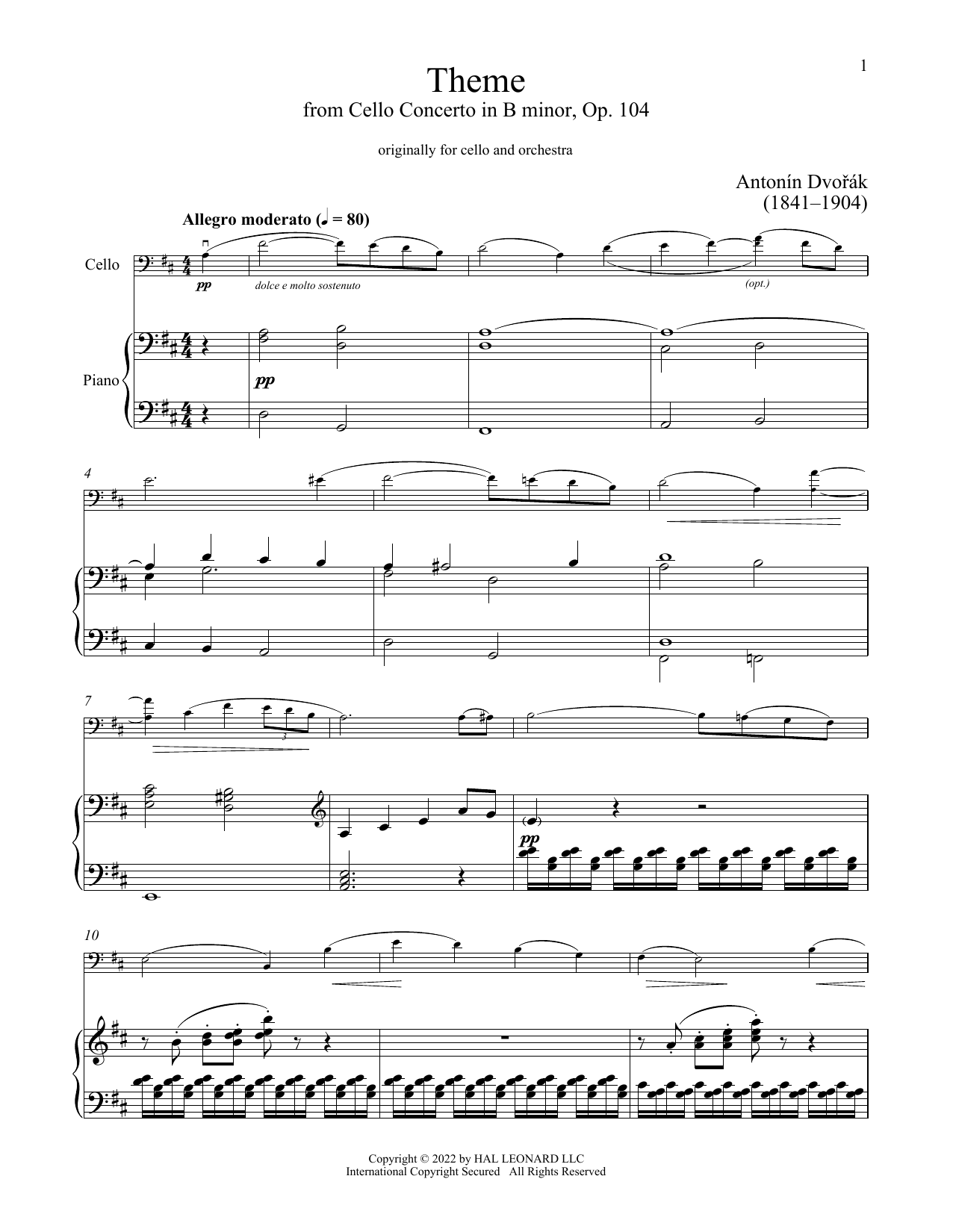 Download Antonin Dvorak Cello Concerto In B Minor, Op. 104 Sheet Music