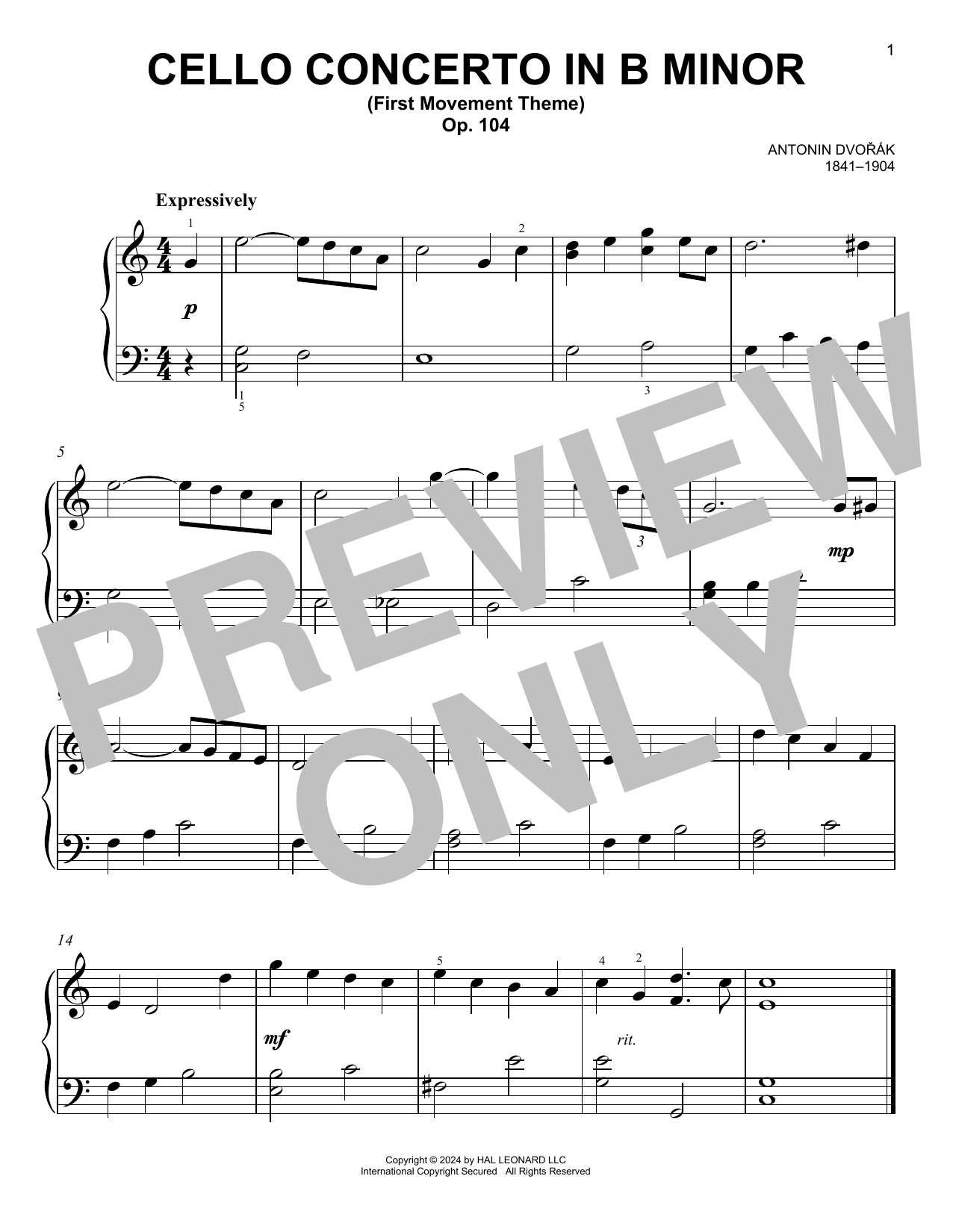 Antonin Dvorak Cello Concerto In B Minor, Op. 104 sheet music notes printable PDF score