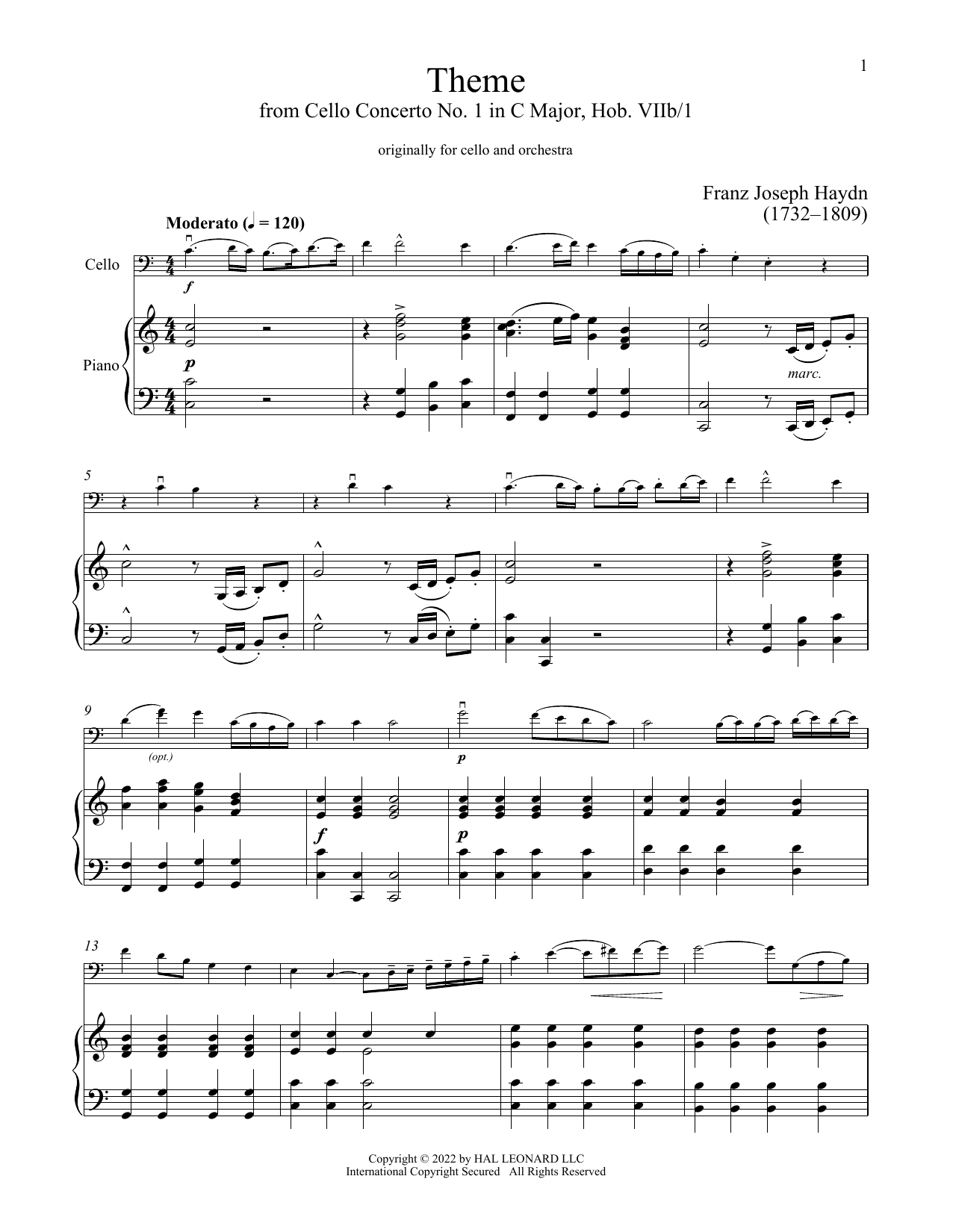 Download Franz Joseph Haydn Cello Concerto In C Major Sheet Music