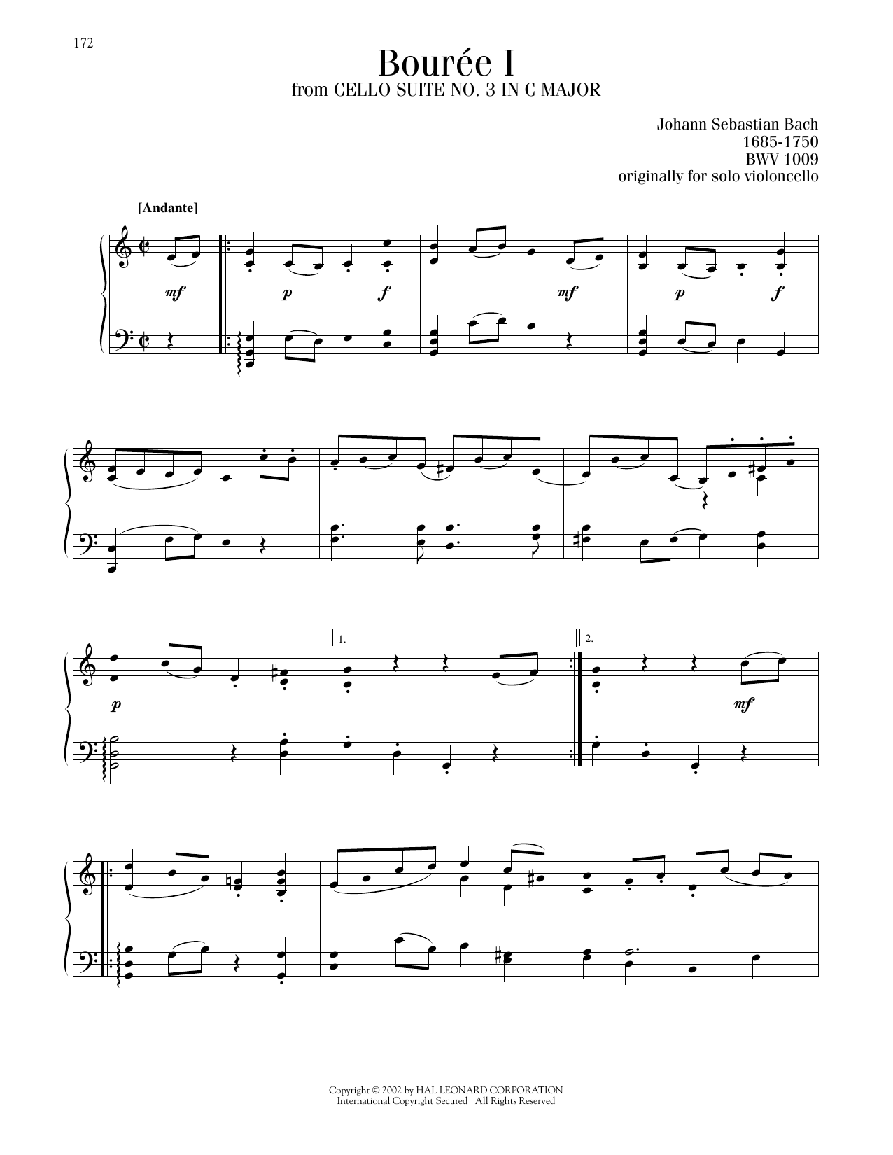 Johann Sebastian Bach Cello Suite No. 3, BWV 1009 