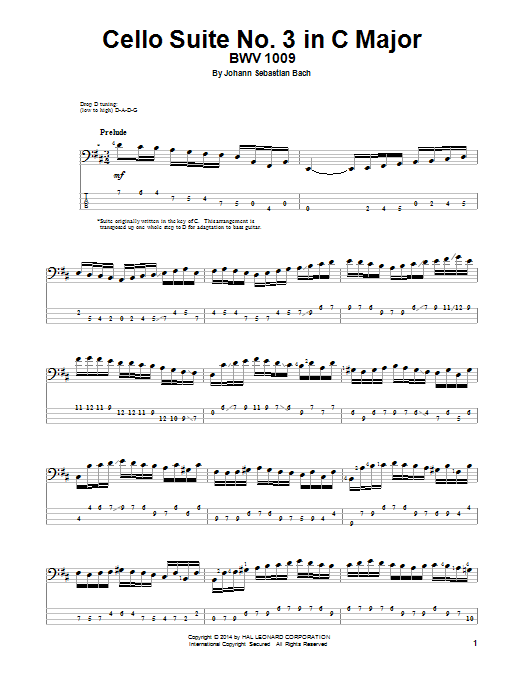 Download Johann Sebastian Bach Cello Suite No. 3 In C Major, BWV 1009 Sheet Music