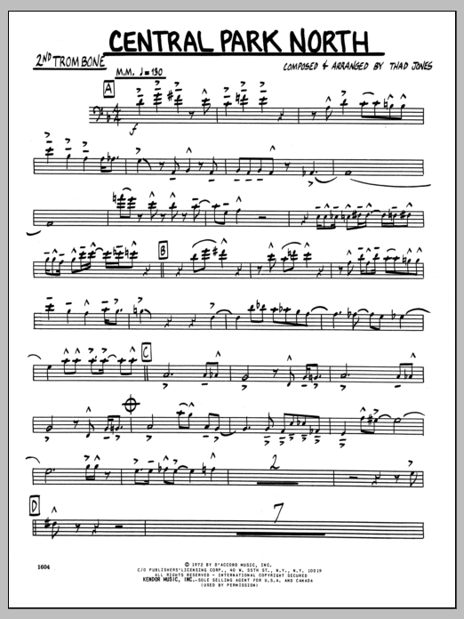 Download Thad Jones Central Park North - 2nd Trombone Sheet Music
