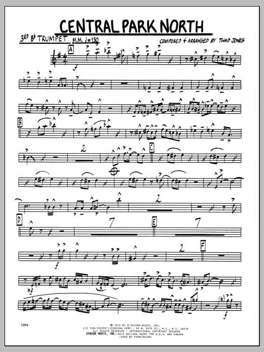 Download Thad Jones Central Park North - 3rd Bb Trumpet Sheet Music