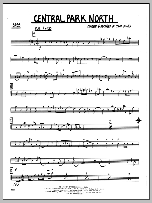 Download Thad Jones Central Park North - Bass Sheet Music