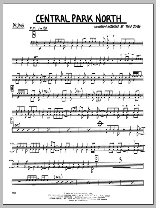 Download Thad Jones Central Park North - Drums Sheet Music