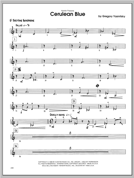Download Yasinitsky Cerulean Blue - Baritone Sax Sheet Music