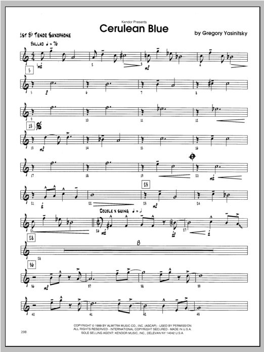 Download Yasinitsky Cerulean Blue - Tenor Sax 1 Sheet Music