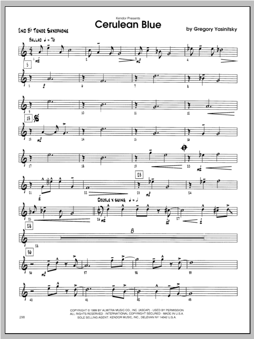 Download Yasinitsky Cerulean Blue - Tenor Sax 2 Sheet Music