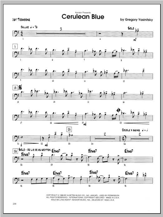 Download Yasinitsky Cerulean Blue - Trombone 1 Sheet Music