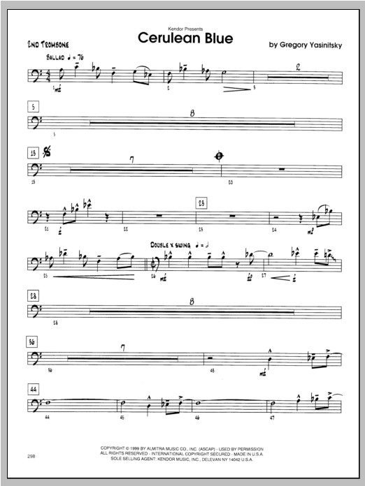 Download Yasinitsky Cerulean Blue - Trombone 2 Sheet Music