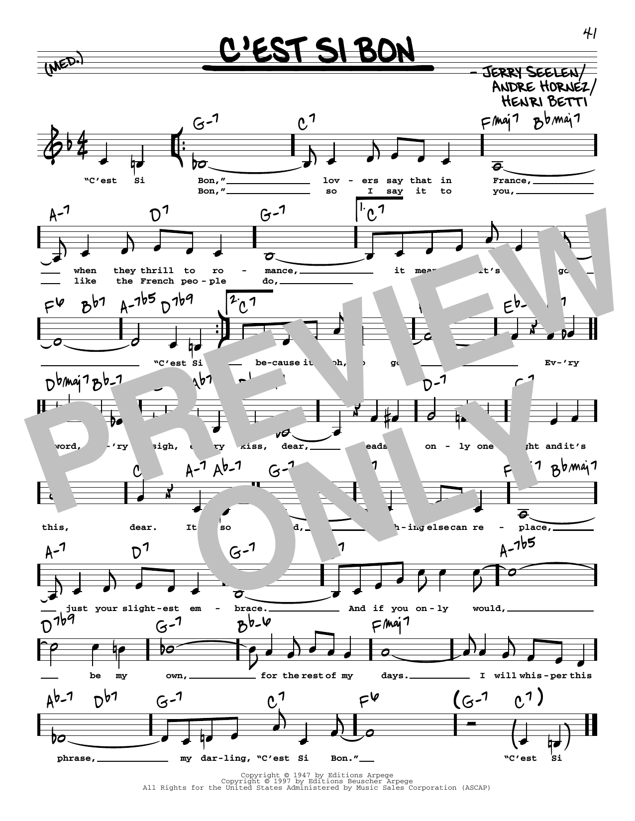 Eartha Kitt C'est Si Bon (Low Voice) sheet music notes printable PDF score