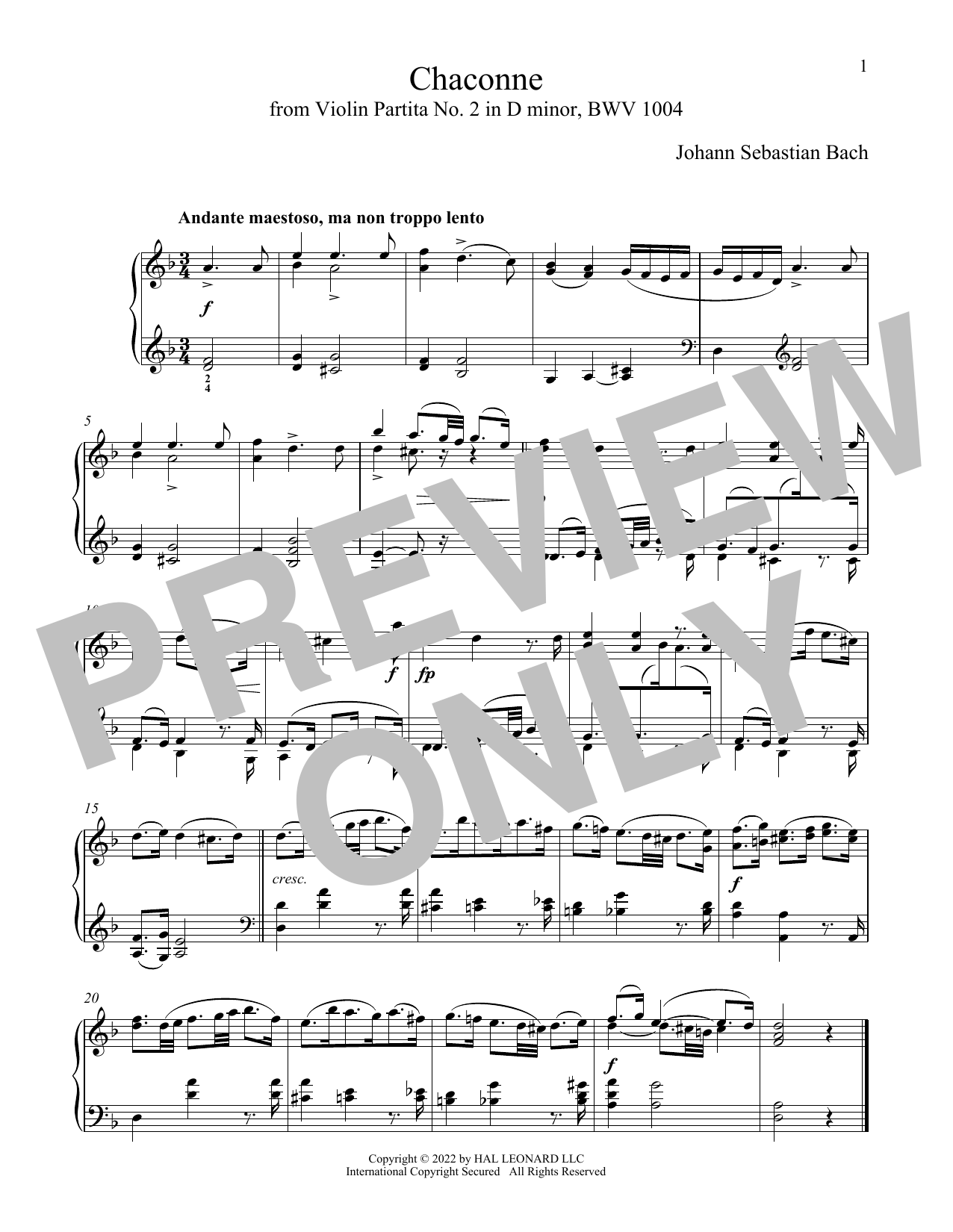 Download Johann Sebastian Bach Chaconne (Theme), BWV 1004 Sheet Music