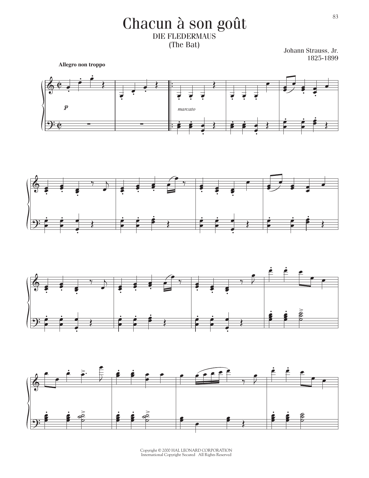 Johann Strauss II Chacun A Son Gout sheet music notes printable PDF score