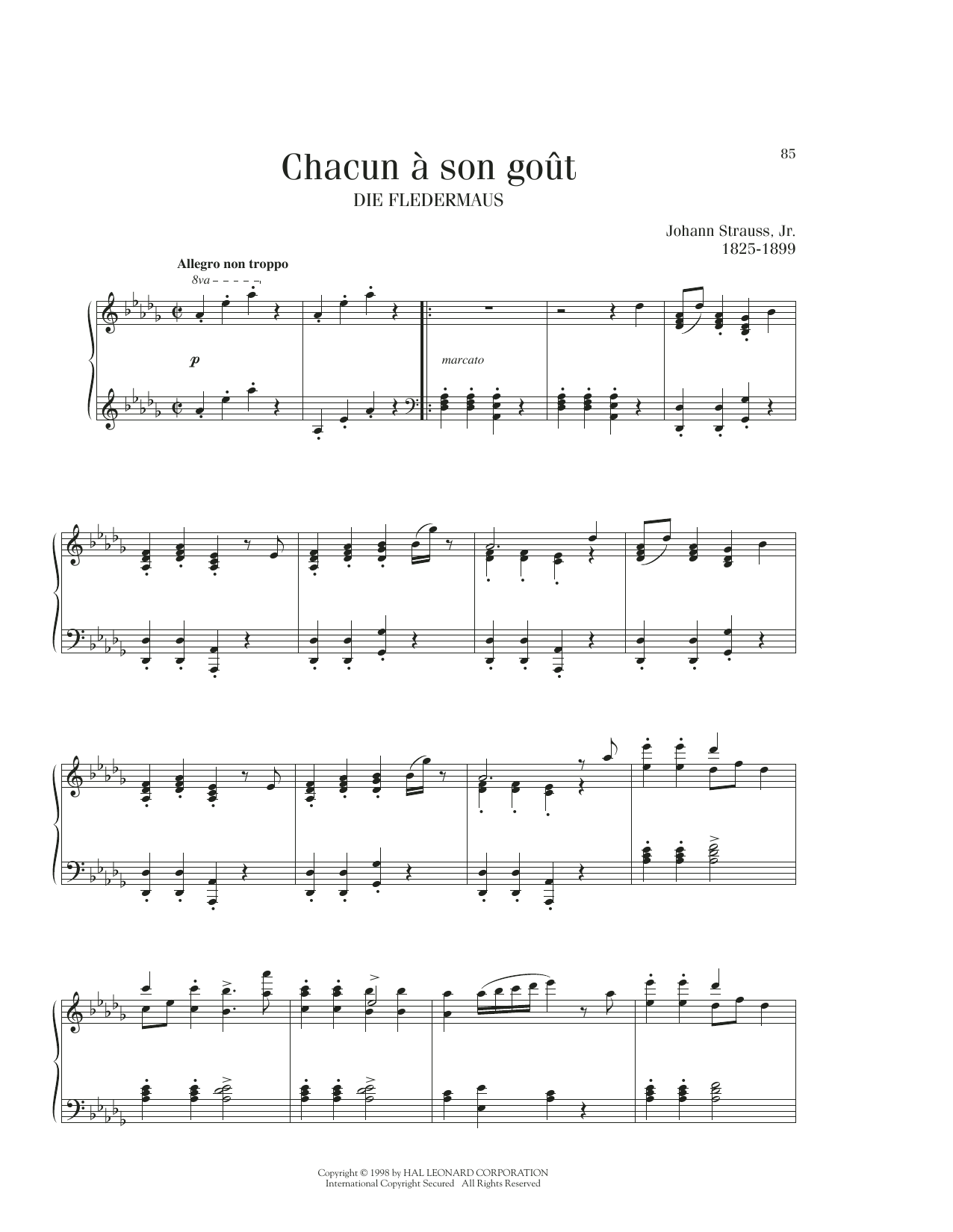 Johann Strauss Chacun A Son Gout sheet music notes printable PDF score