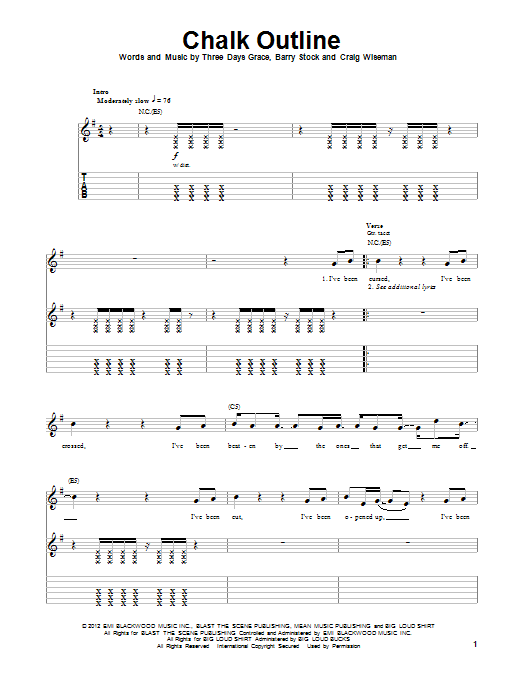 Download Three Days Grace Chalk Outline Sheet Music