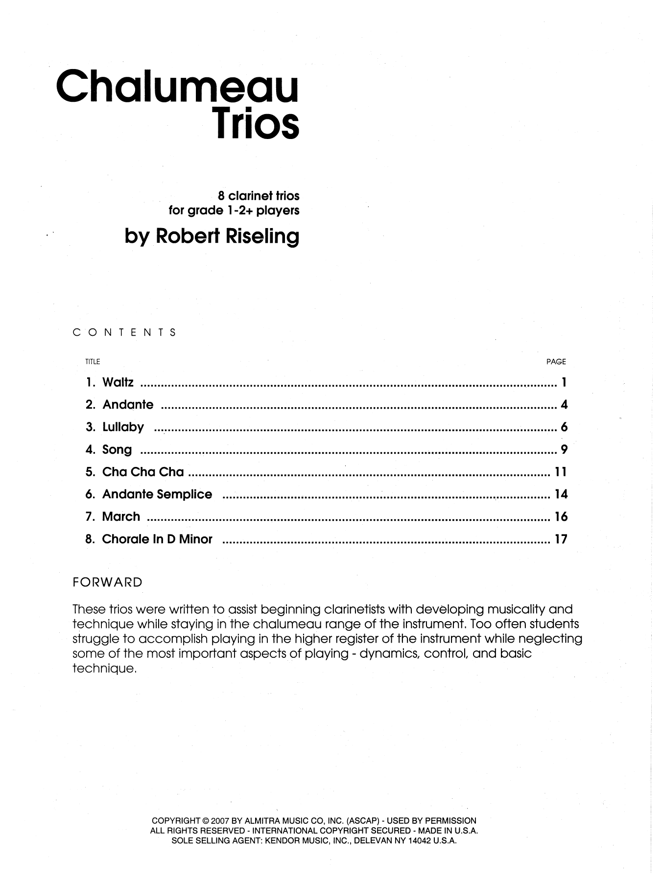 Download Riseling Chalumeau Trios - Full Score Sheet Music