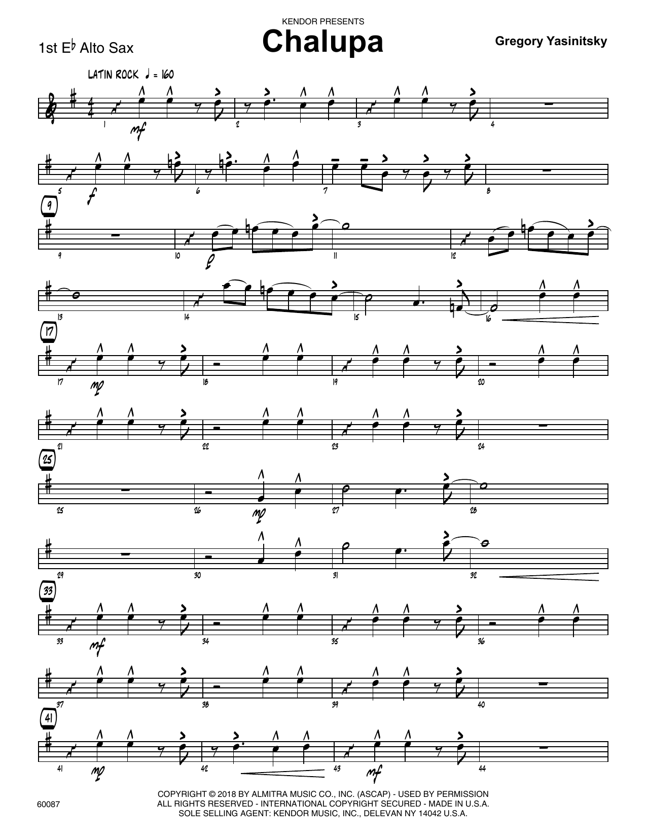 Download Gregory Yasinitsky Chalupa - 1st Eb Alto Saxophone Sheet Music