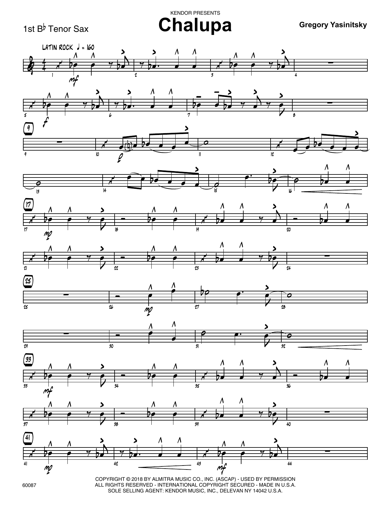 Download Gregory Yasinitsky Chalupa - 1st Tenor Saxophone Sheet Music