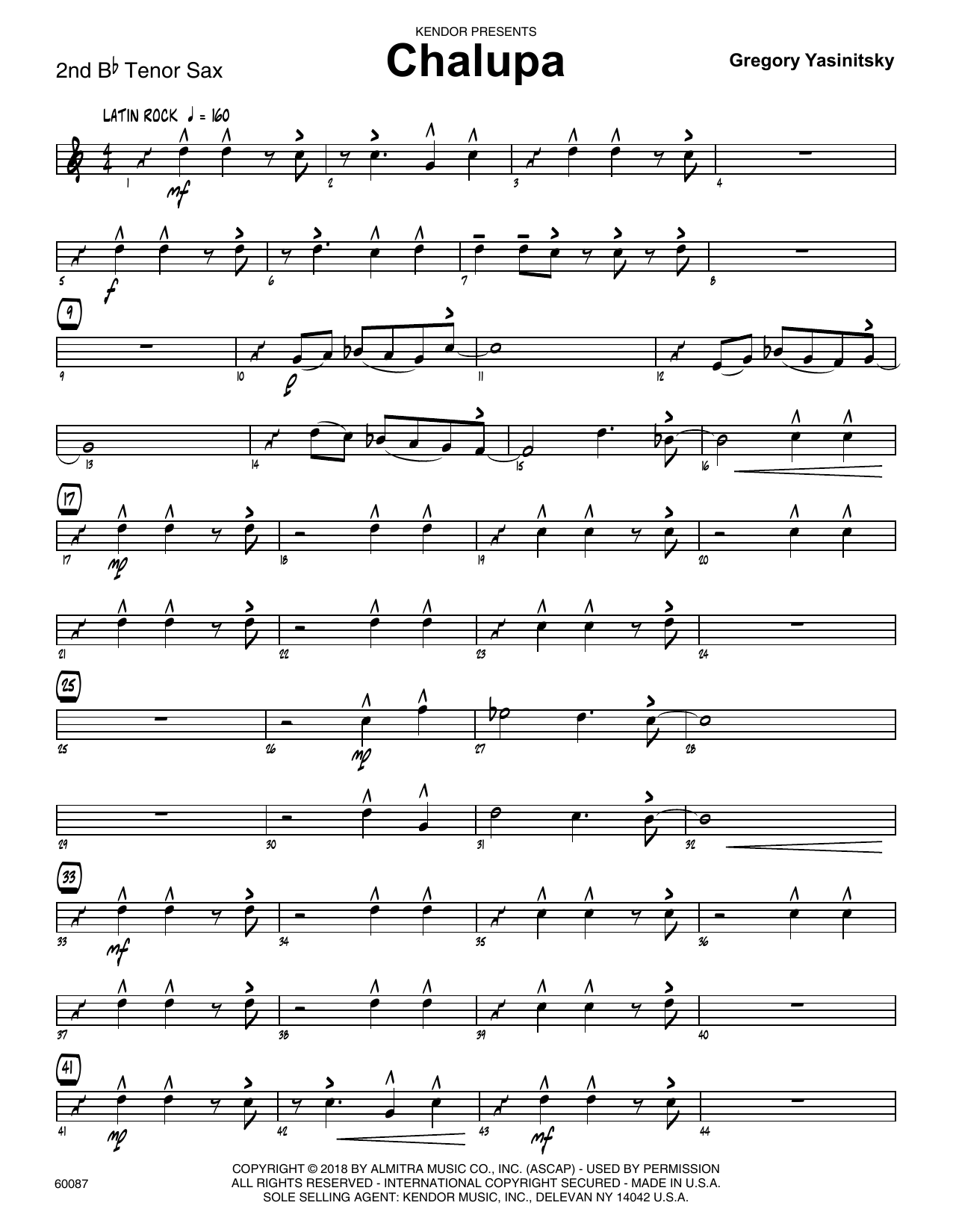 Download Gregory Yasinitsky Chalupa - 2nd Bb Tenor Saxophone Sheet Music