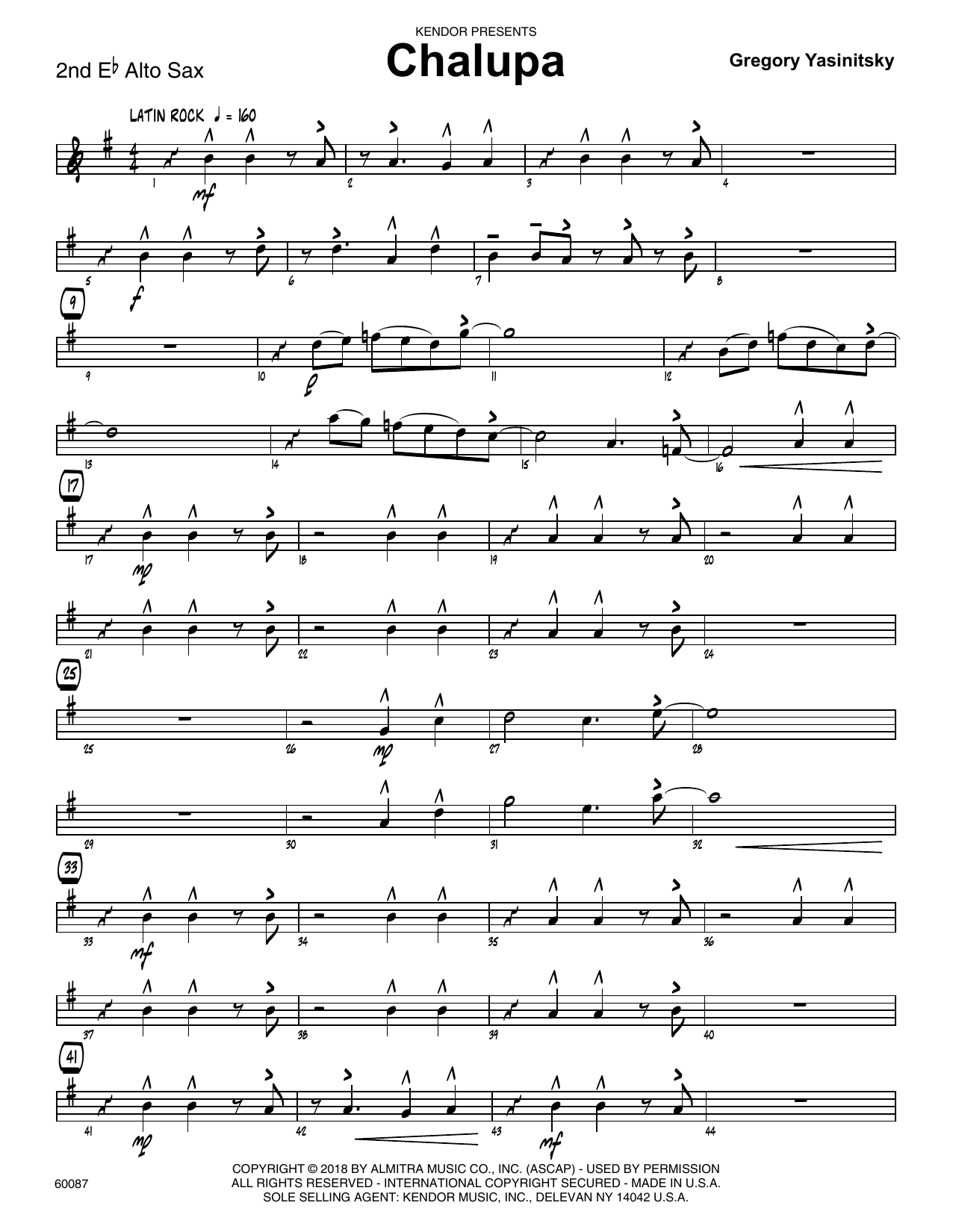 Download Gregory Yasinitsky Chalupa - 2nd Eb Alto Saxophone Sheet Music