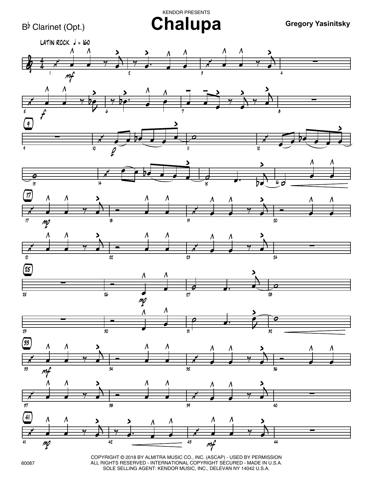 Download Gregory Yasinitsky Chalupa - Bb Clarinet Sheet Music