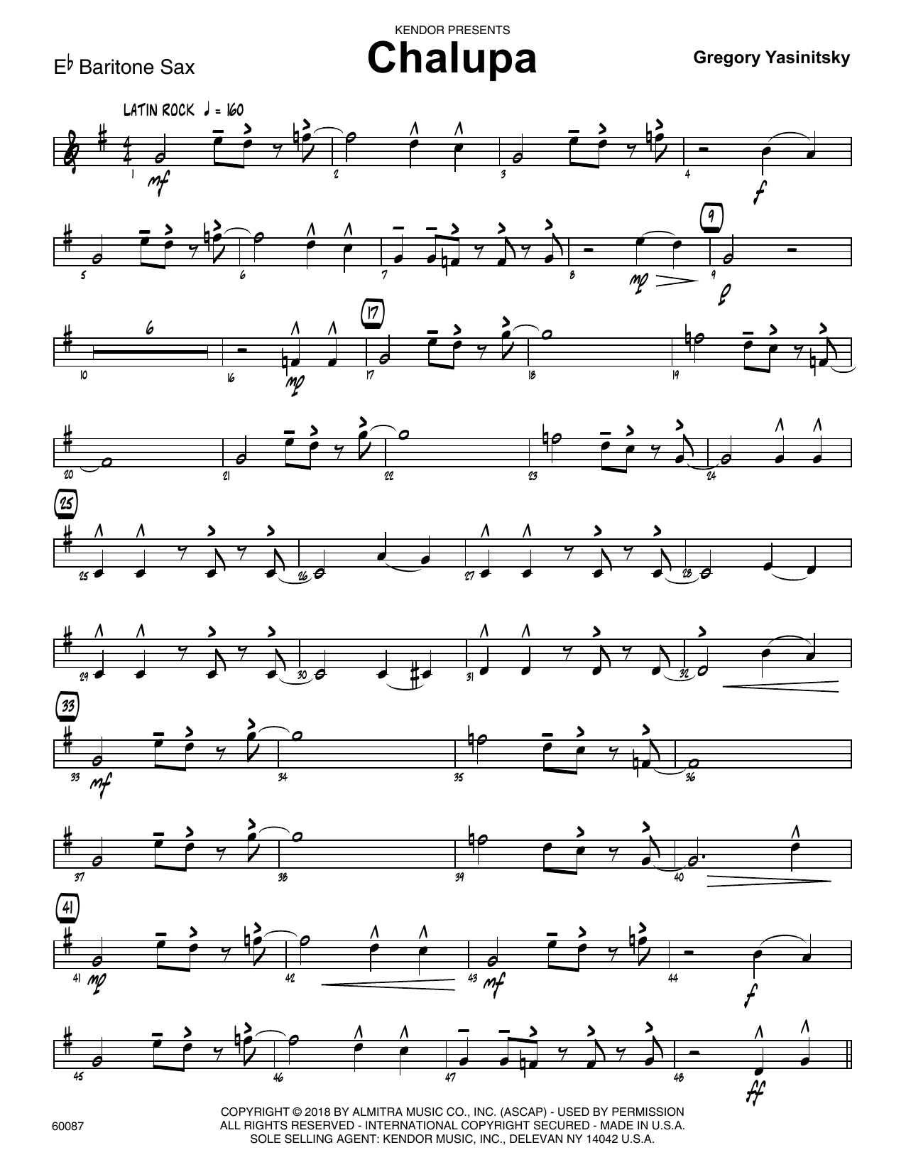 Download Gregory Yasinitsky Chalupa - Eb Baritone Saxophone Sheet Music