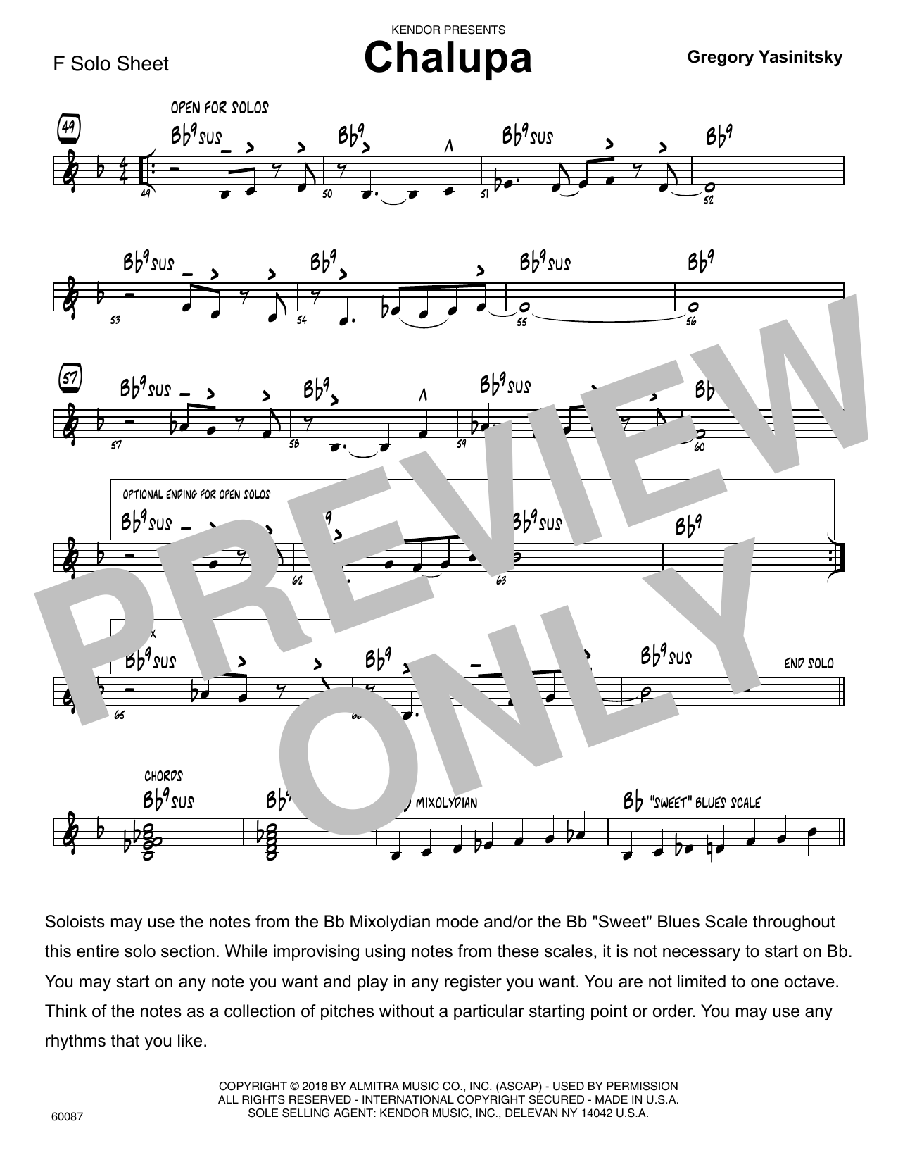 Download Gregory Yasinitsky Chalupa - Solo Sheet for F Instruments Sheet Music