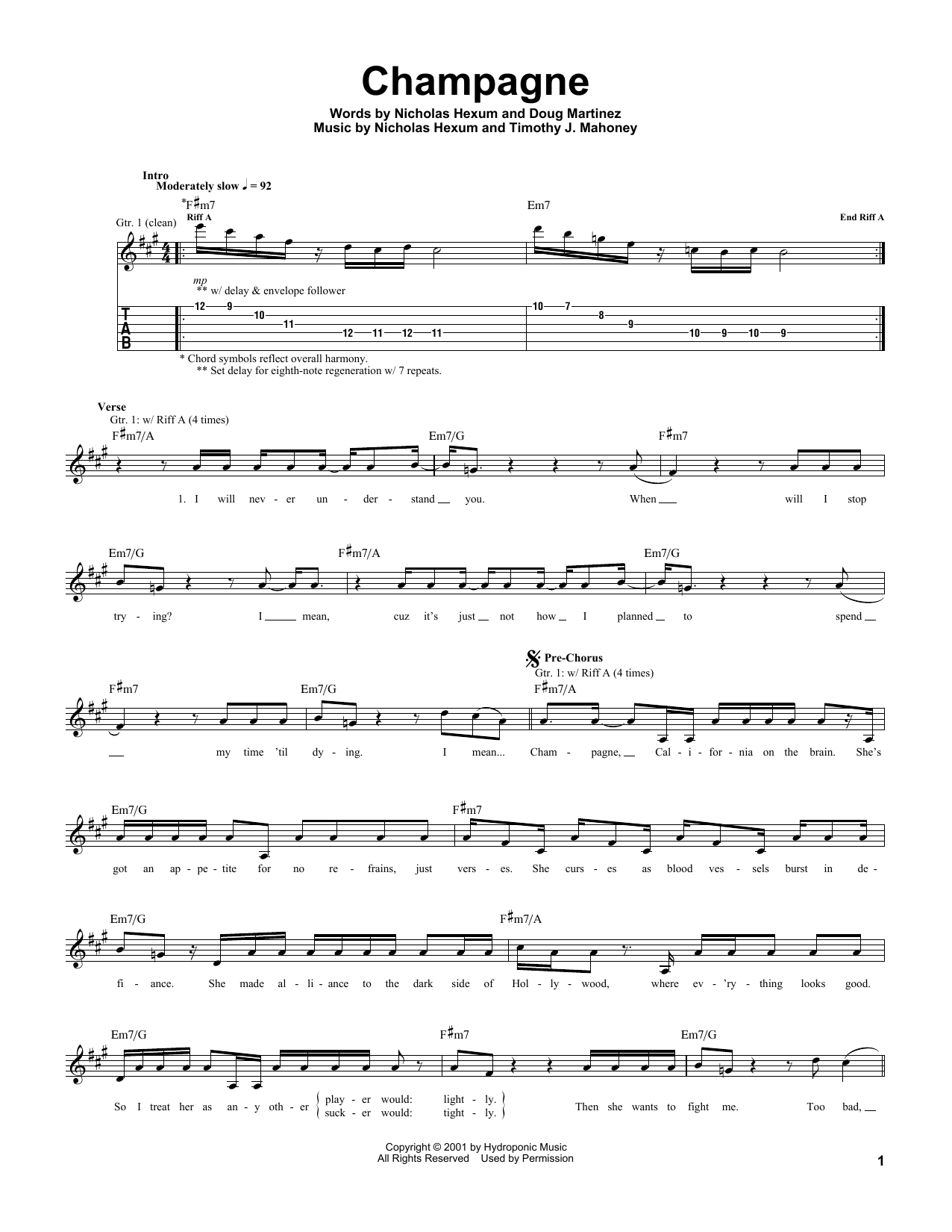 Download 311 Champagne Sheet Music