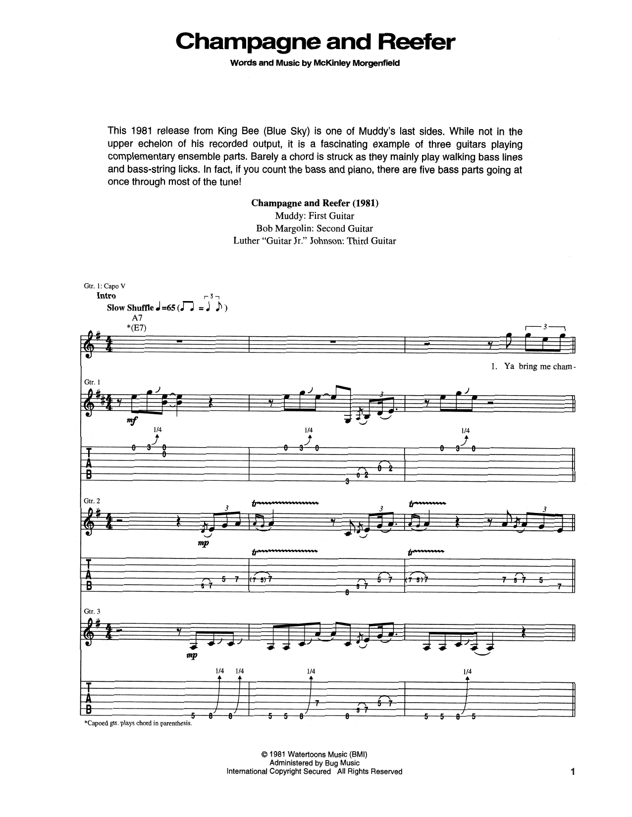 Download Muddy Waters Champagne And Reefer Sheet Music