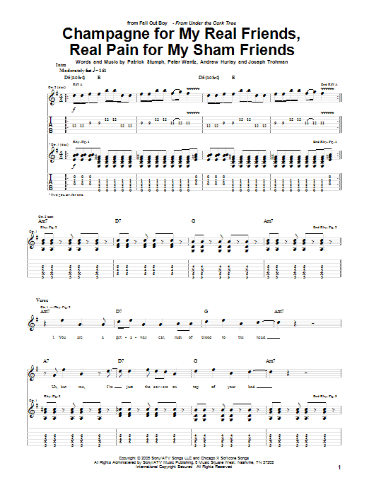 Download Fall Out Boy Champagne For My Real Friends, Real Pai Sheet Music