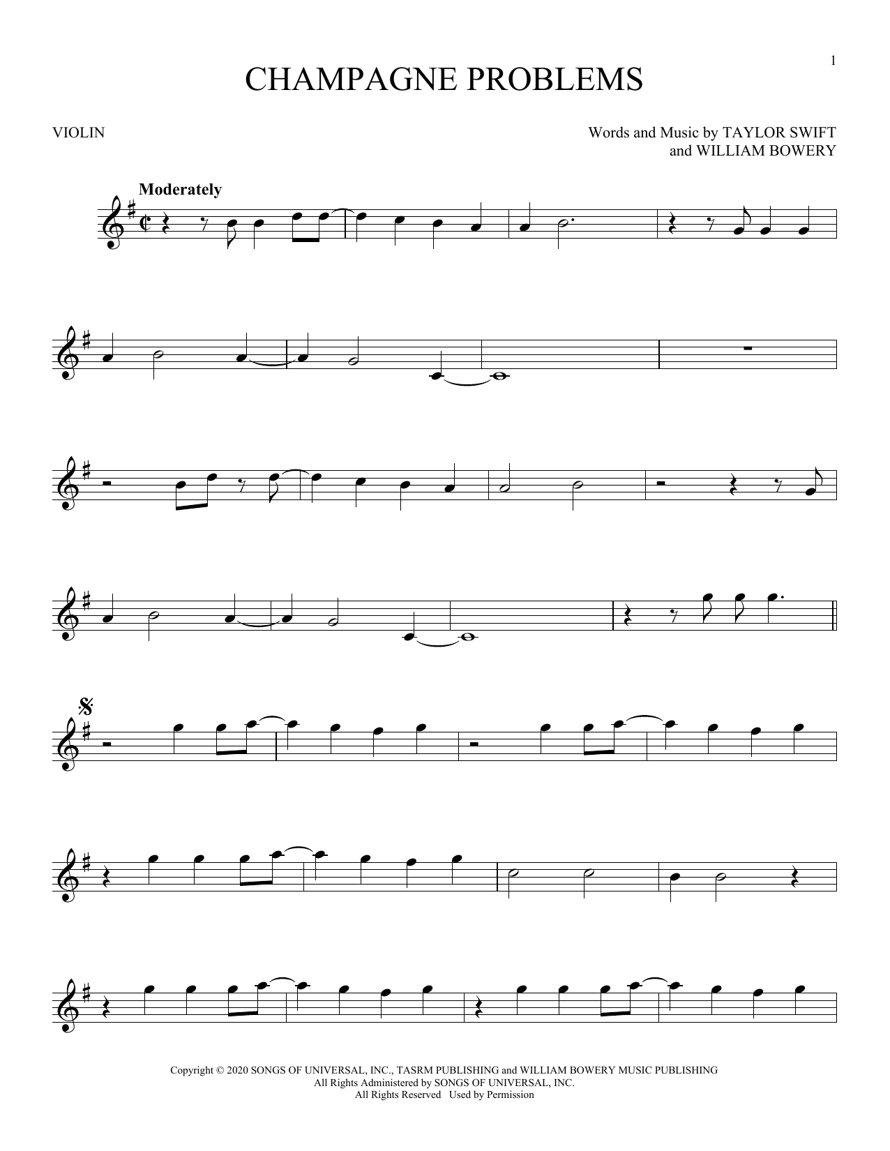 Download Taylor Swift champagne problems Sheet Music