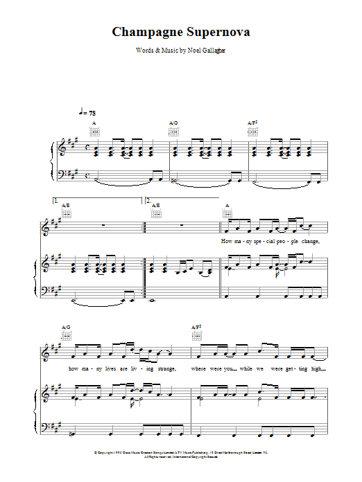 Oasis Champagne Supernova sheet music notes printable PDF score