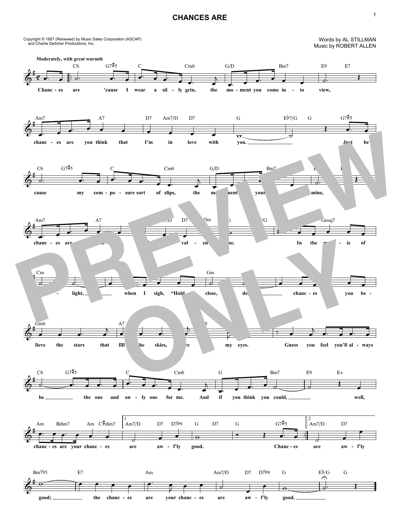 Download Johnny Mathis Chances Are Sheet Music
