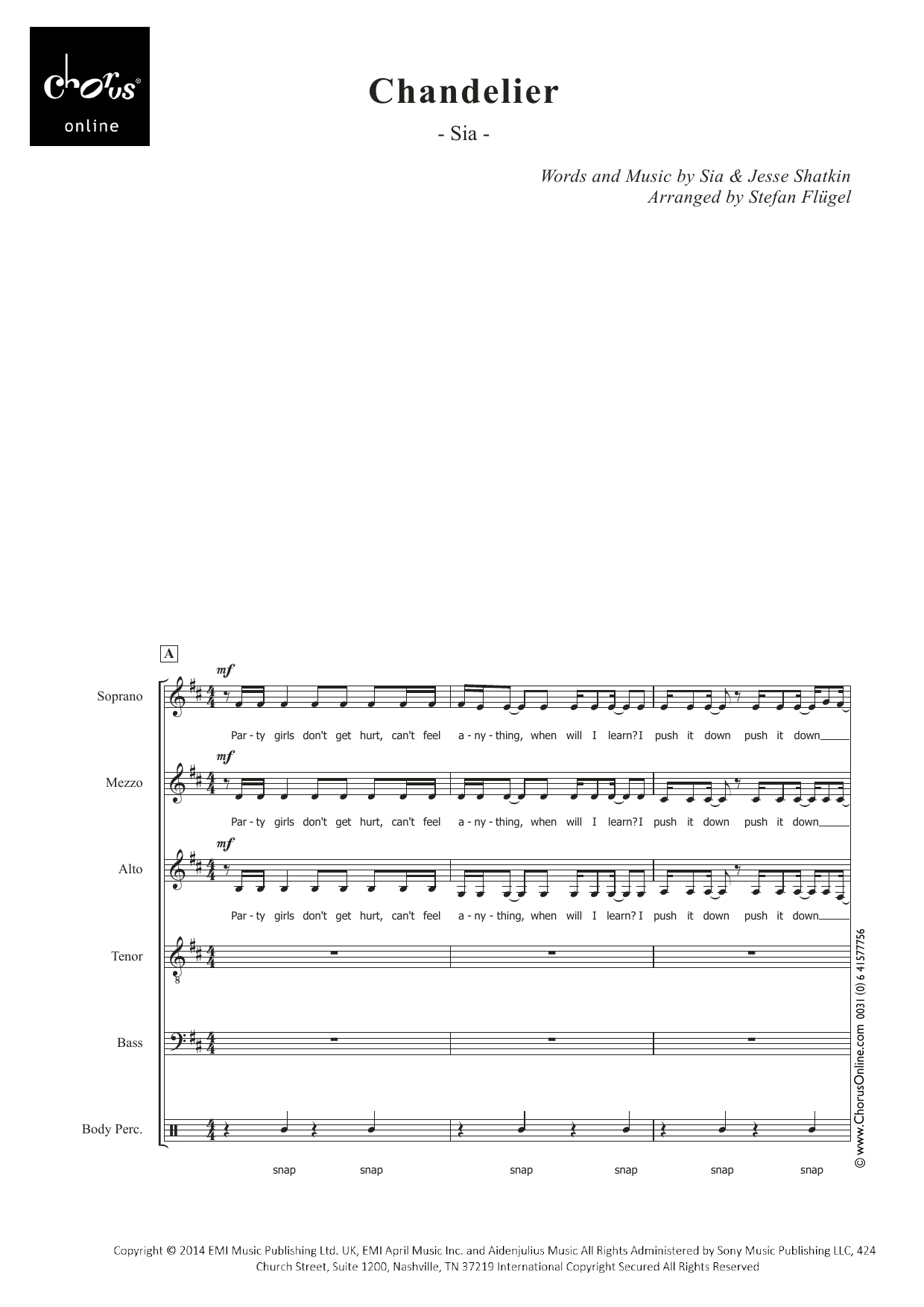 Sia Chandelier (arr. Stefan Flügel) sheet music notes printable PDF score