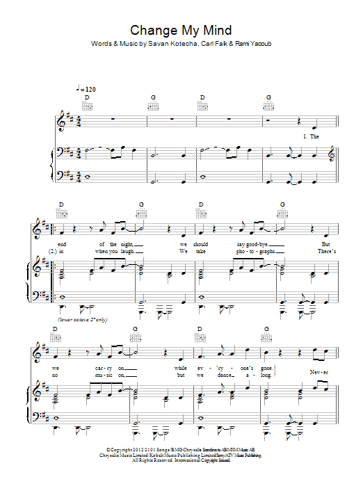 Download One Direction Change My Mind Sheet Music
